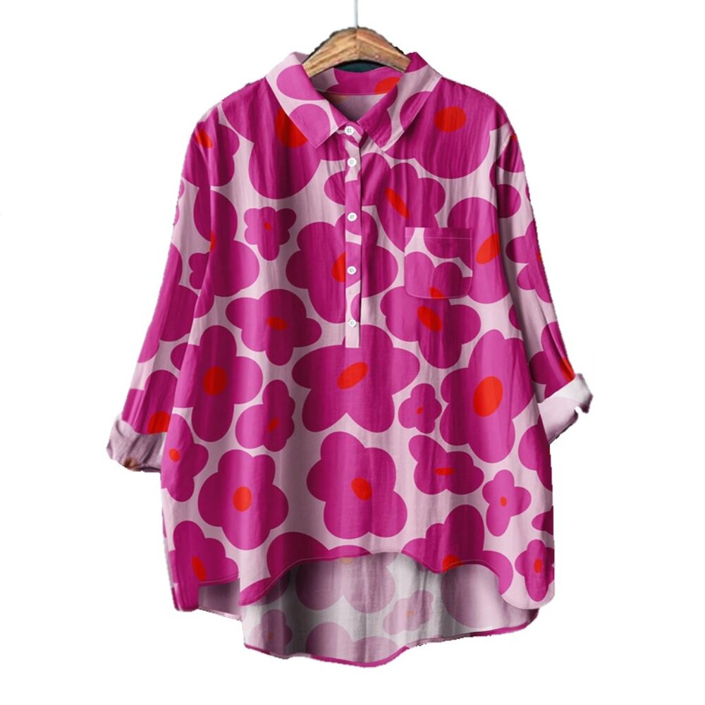 Boho Retro Floral Faux Linen Top